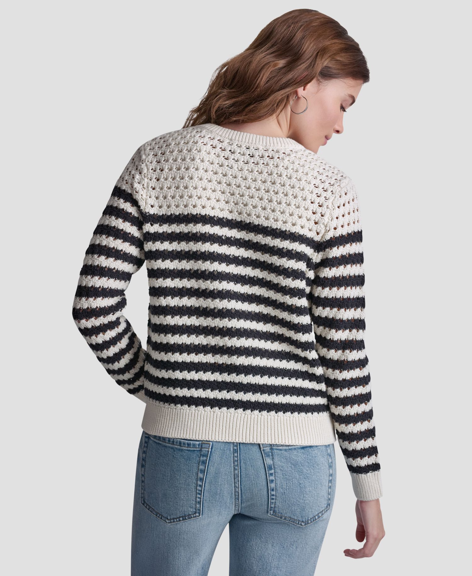 Petite Long-Sleeve Stripe Pointelle Stitch Cardigan