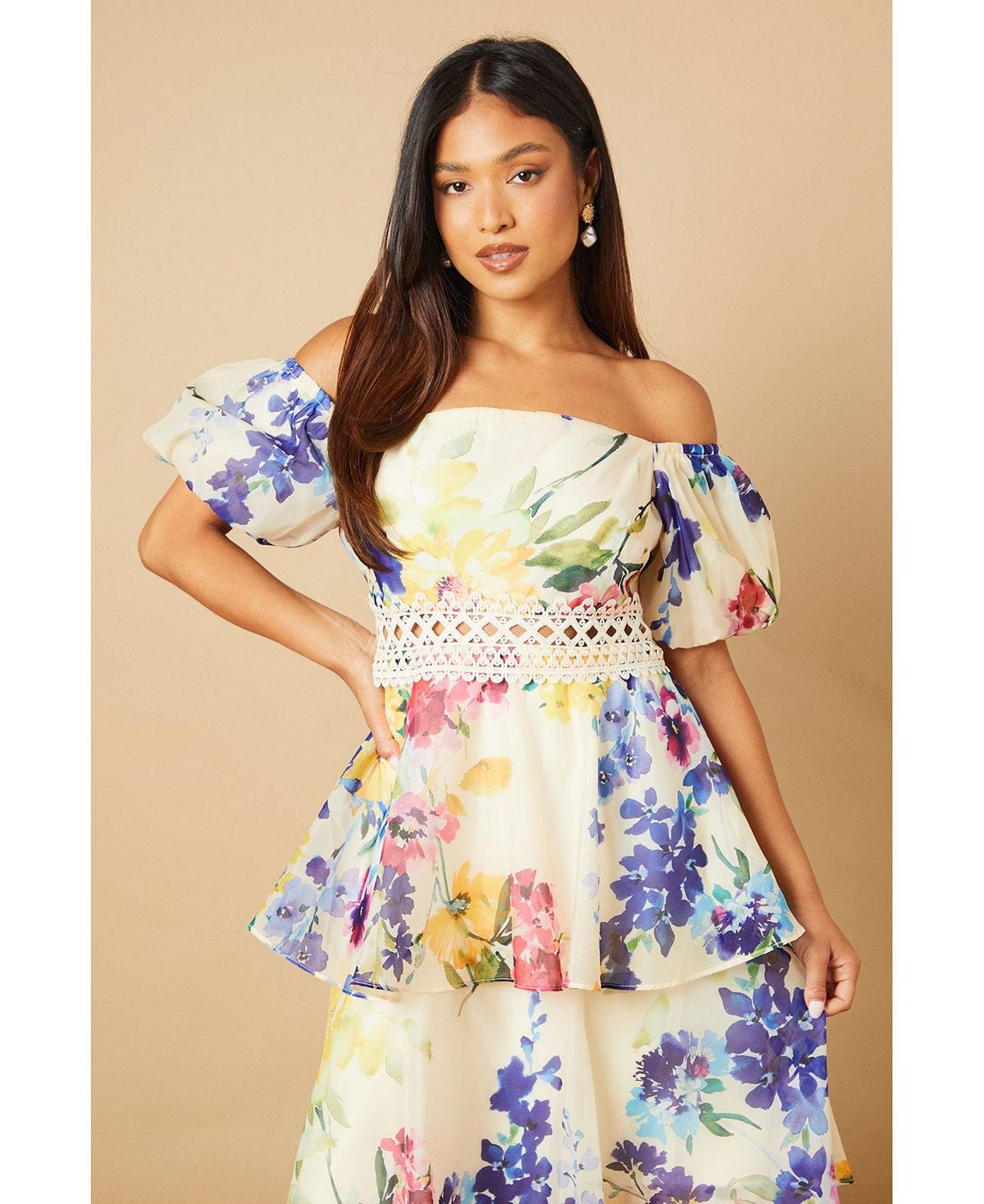 Oasis Women's Floral Bardot Midi Dress view 2 — MAYCSS fashion products