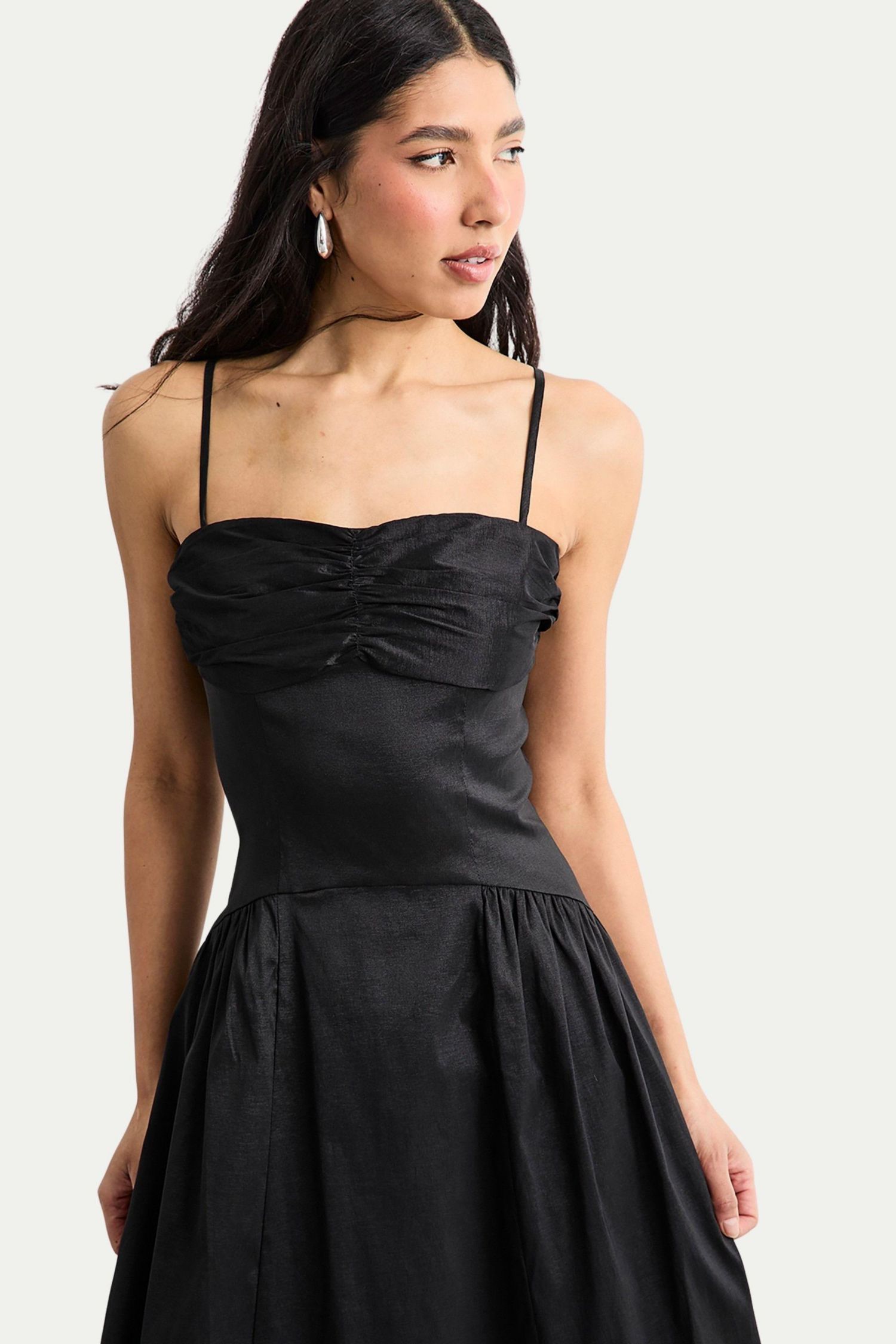 Women's Dropped Waist Ruched Bust Midi Dress