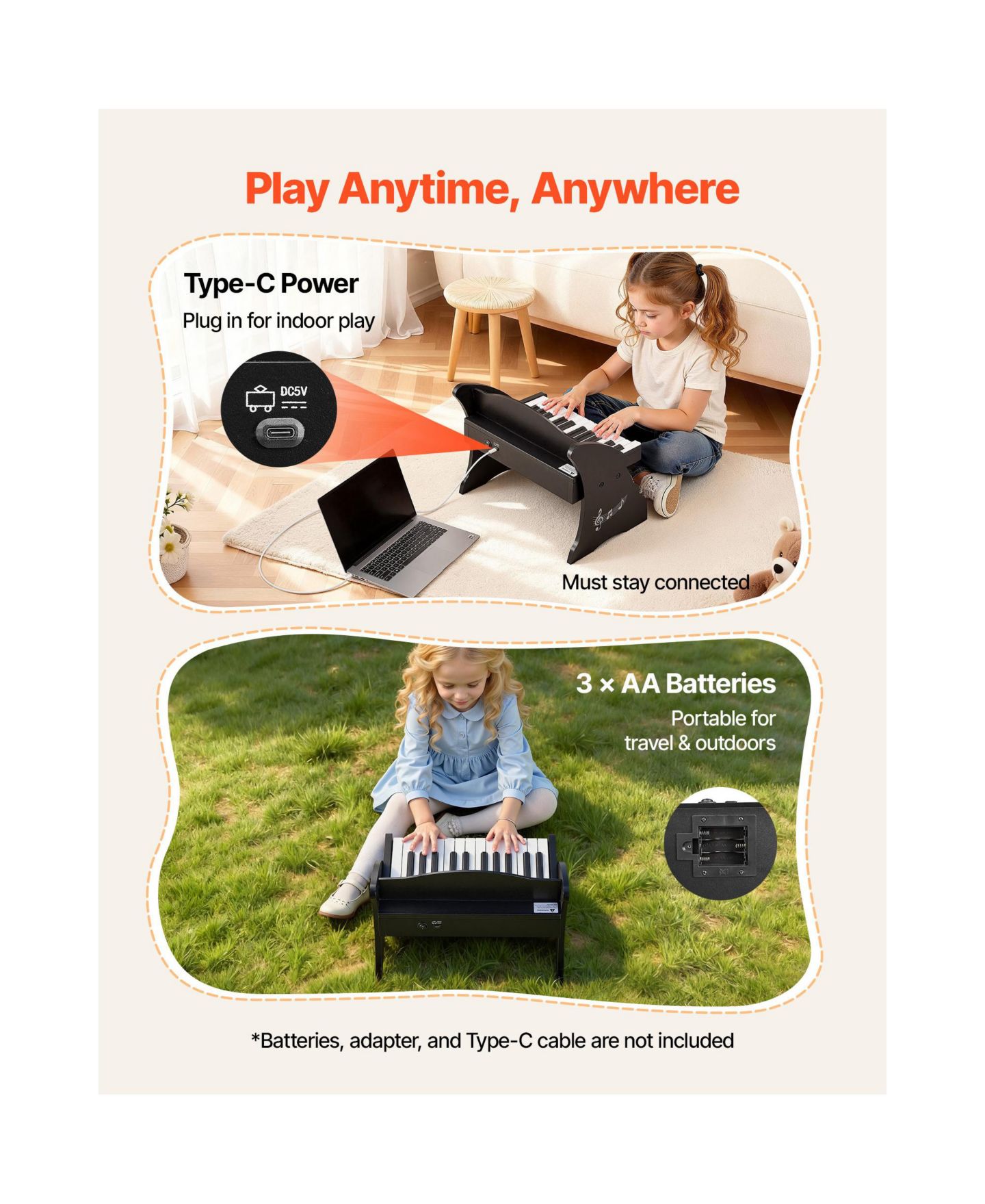 Детская игрушка Mecale 25-Key Wooden Dual-Power Piano Music Learning Toy, Ages 3+, цвет: Чёрный — фото 5