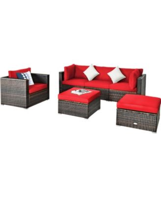 6-Piece Modular Rattan Patio Set with Convertible Ottoman
