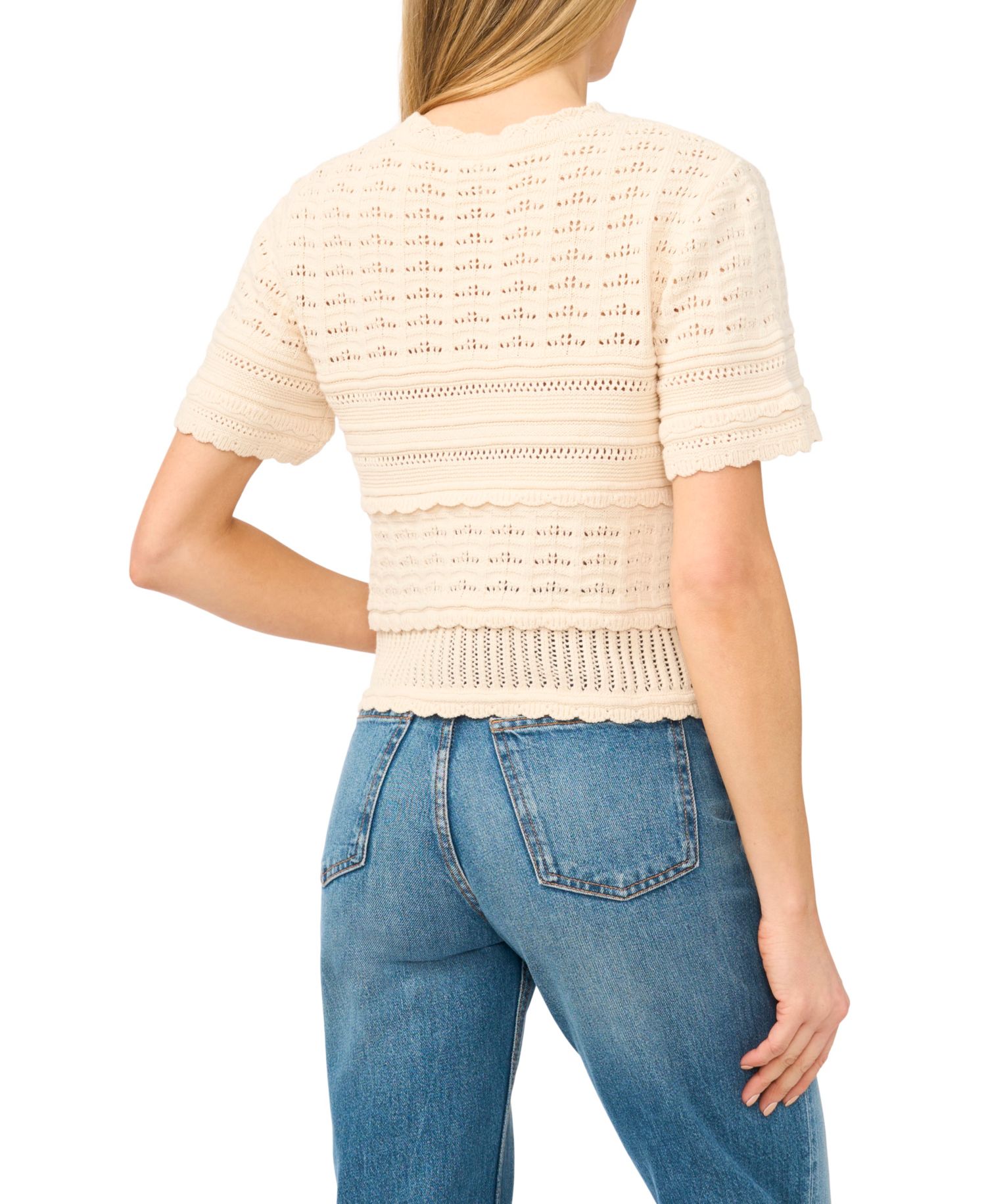Women's Multi-Stitch Pointelle Short-Sleeve Sweater