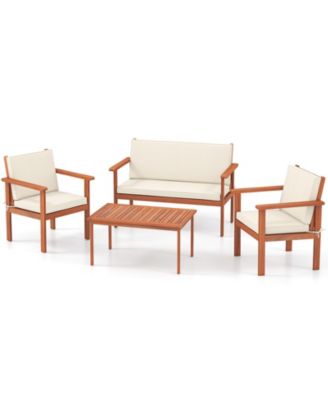 Patio Furniture Set 4 Piece Acacia Wood Chairs with Table