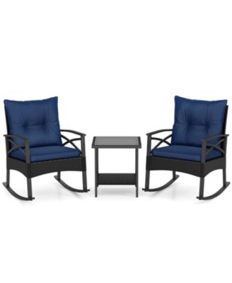 3 Piece Outdoor Rattan Rocking Chair Set with Side Table
