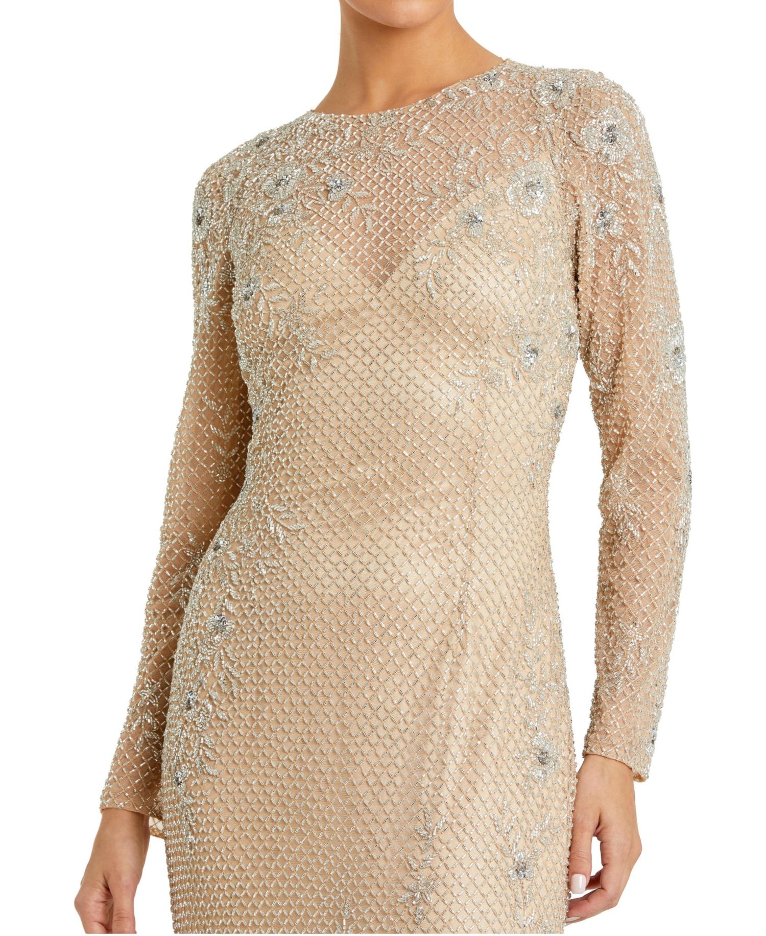 Women's Long Sleeve Beaded Sheath Evening Gown