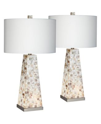 Coastal Table Lamps 29" Tall Set of 2 with Nightlight Mother of Pearl Handmade Drum Shade for Bedroom