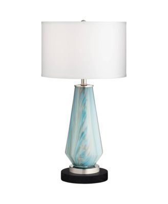 Jaime Coastal Table Lamp with Round Marble Riser 26" High Drum Shade for Bedroom Living Room Office House Home