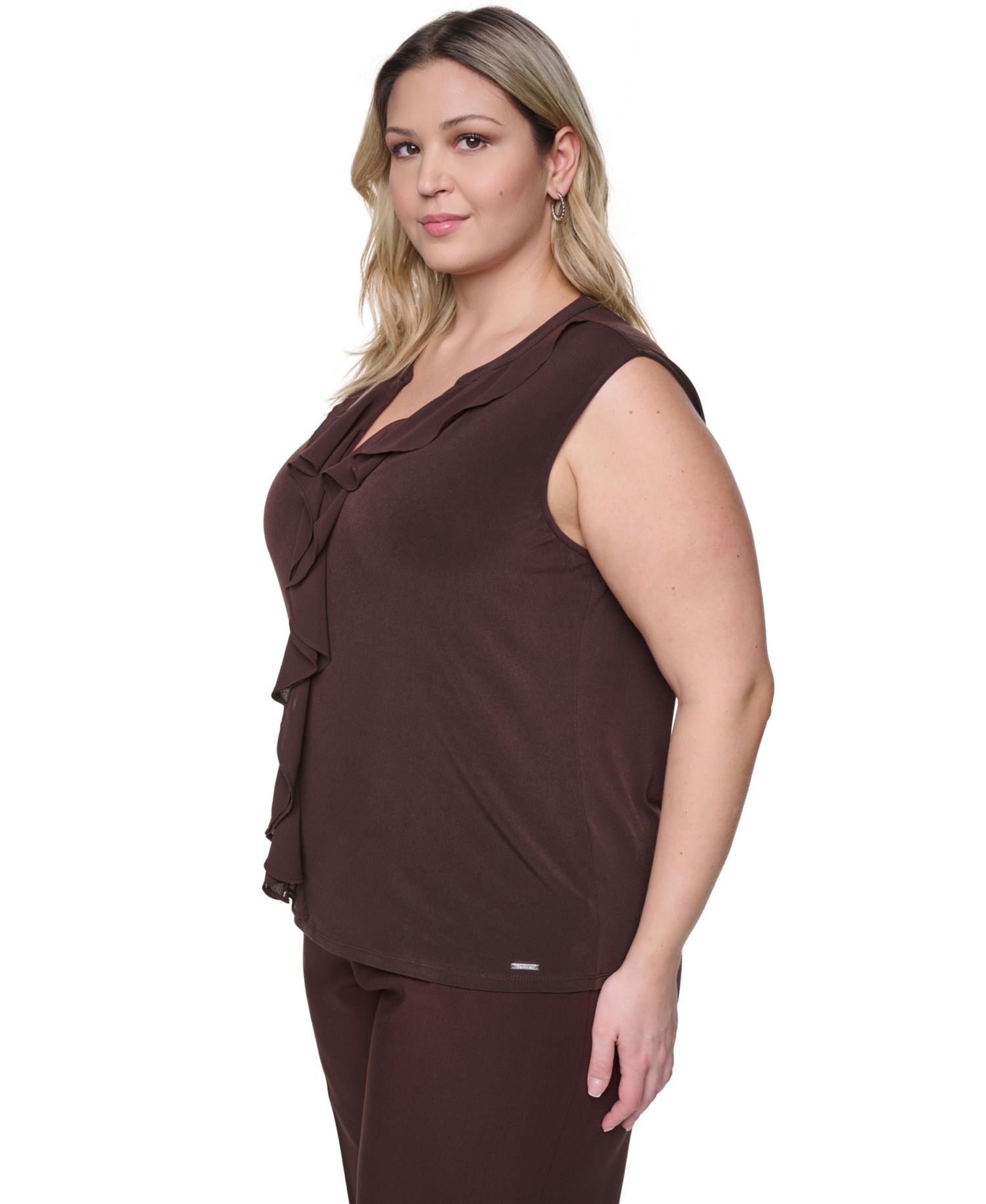Plus Size Sleeveless Ruffle-Front V-Neck Top