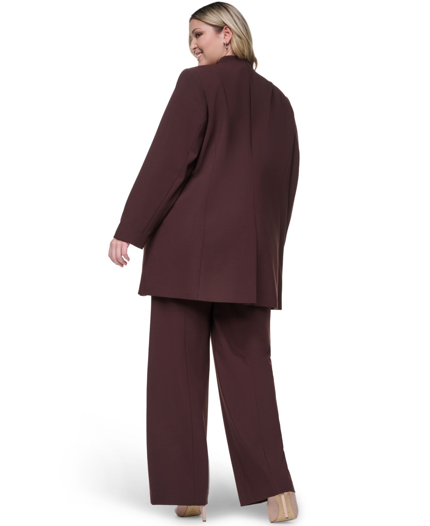 Plus Size Collarless Open-Front Rollback-Cuff Blazer