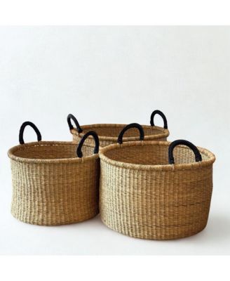 Handwoven Hamper with Leather Handles