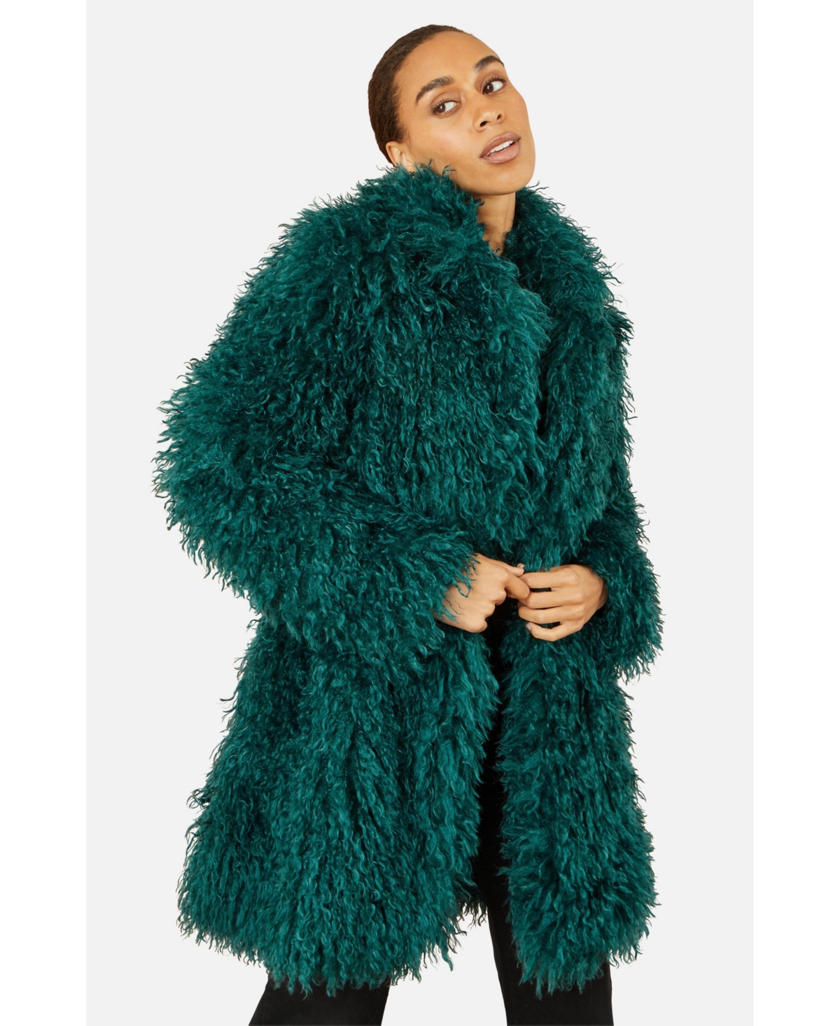 Yumi Women's Luxe Long Hair Faux Fur Coat