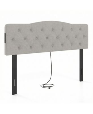 Upholstered Tufted Headboard with 2 AC Outlets for Queen and Full Size Beds