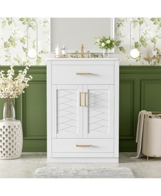 Freestanding Bathroom Vanity with Ceramic Sink, 2 Door Cabinet and Tip-Out Drawer, Modern Storage for Small Spaces