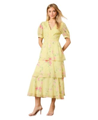 Women's Lace Bodice Tiered Midi Dress