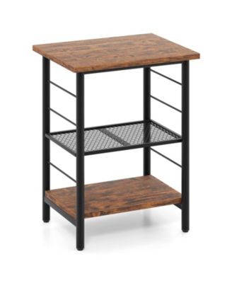 Industrial 3-Tier Nightstand with Storage Shelves, Compact End Table for Small Spaces-Rustic