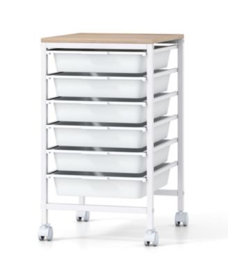 Mobile Storage Cart with 6 Drawers and Wooden Top, Rolling Organizer for Home Office