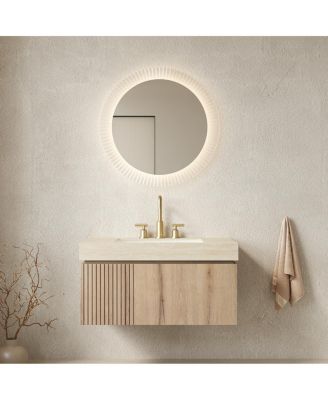 Wall Mounted Bathroom Vanity with Sintered Stone Top, Plywood Storage Cabinet and Ceramic Basin, Easy Installation
