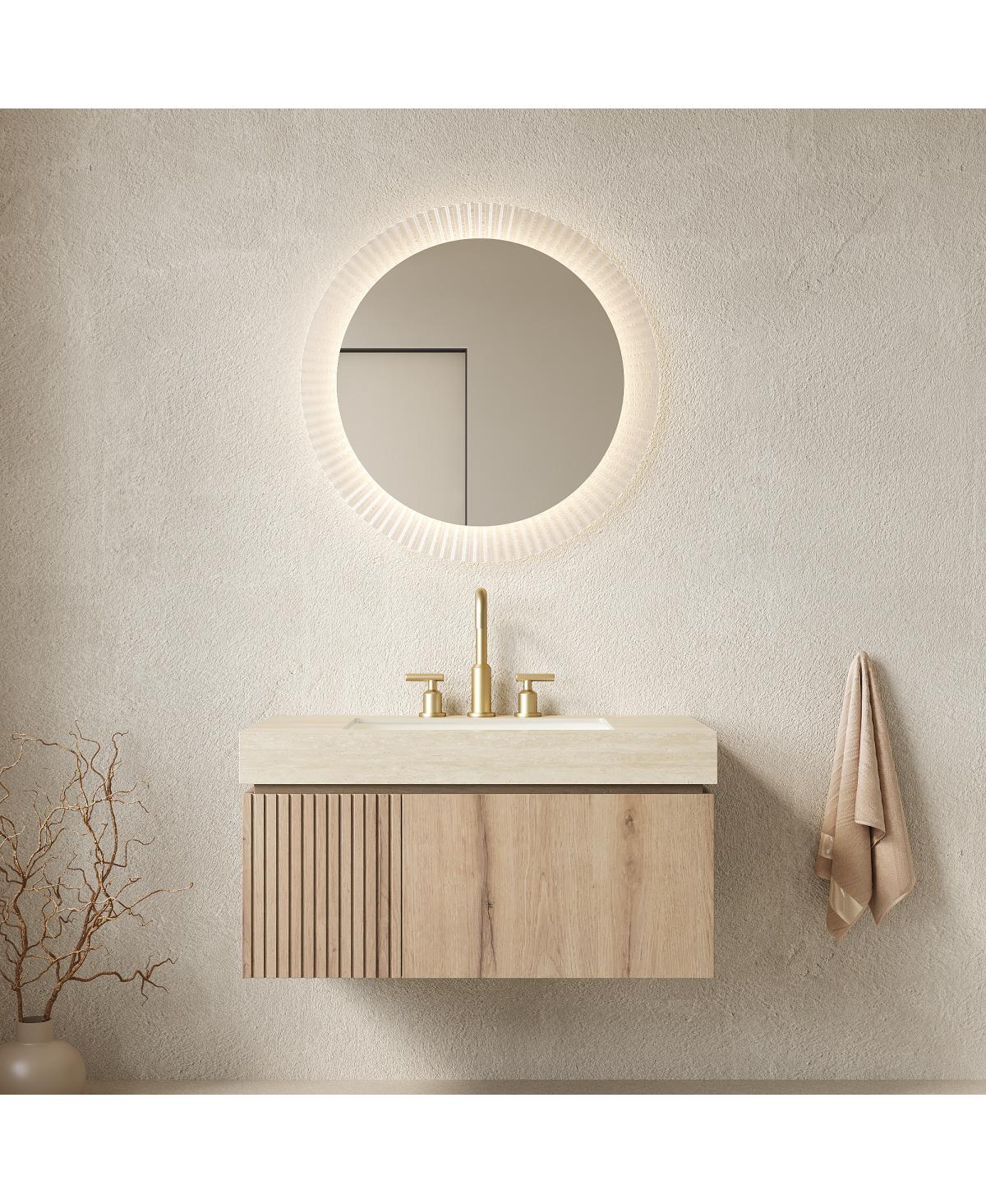 Sillysis Wall Mounted Bathroom Vanity with Sintered Stone Top, Plywood Storage Cabinet and Ceramic Basin