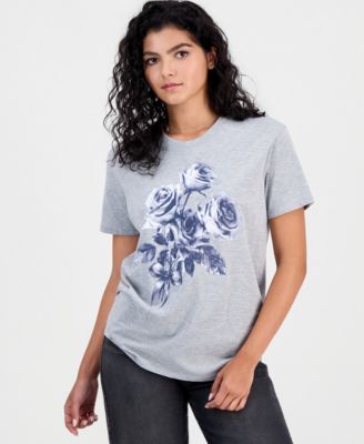 Juniors' Rose Graphic-Print Short-Sleeve T-Shirt