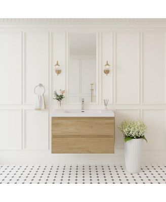 Wall Mounted Bathroom Vanity with Resin Sink, Soft Close Drawers, Modern Storage Cabinet, Easy Installation