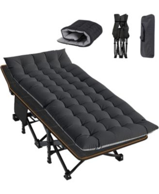 Folding Camping Cot with Mat: 75"x28". Heavy Duty 1200D Oxford Outdoor Bed for Adults with Carry Bag. Portable Travel Camp Bed