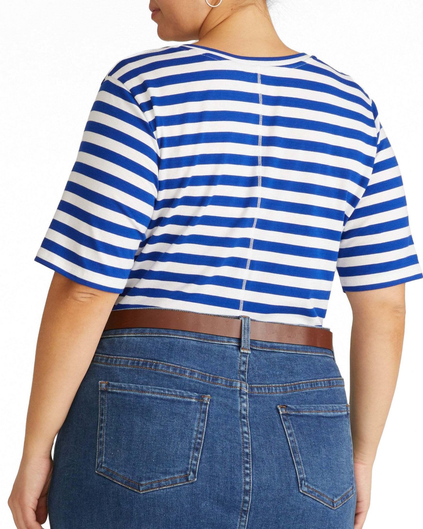 Женская футболка Universal Standard Plus Size Maia Stovepipe Sleeve V Neck, цвет: Синий полосатый — фото 2