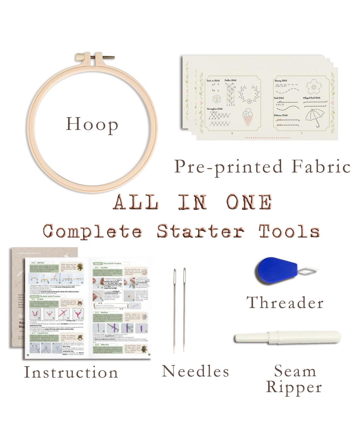 Gnuadz Embroidery Starter Kit 12 Stitches Practice Book Beginners Sewing Set