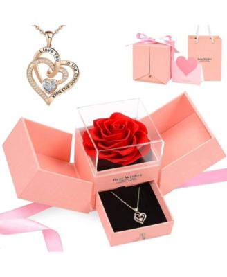 Mom Gifts Preserved Rose Heart Necklace Box Card