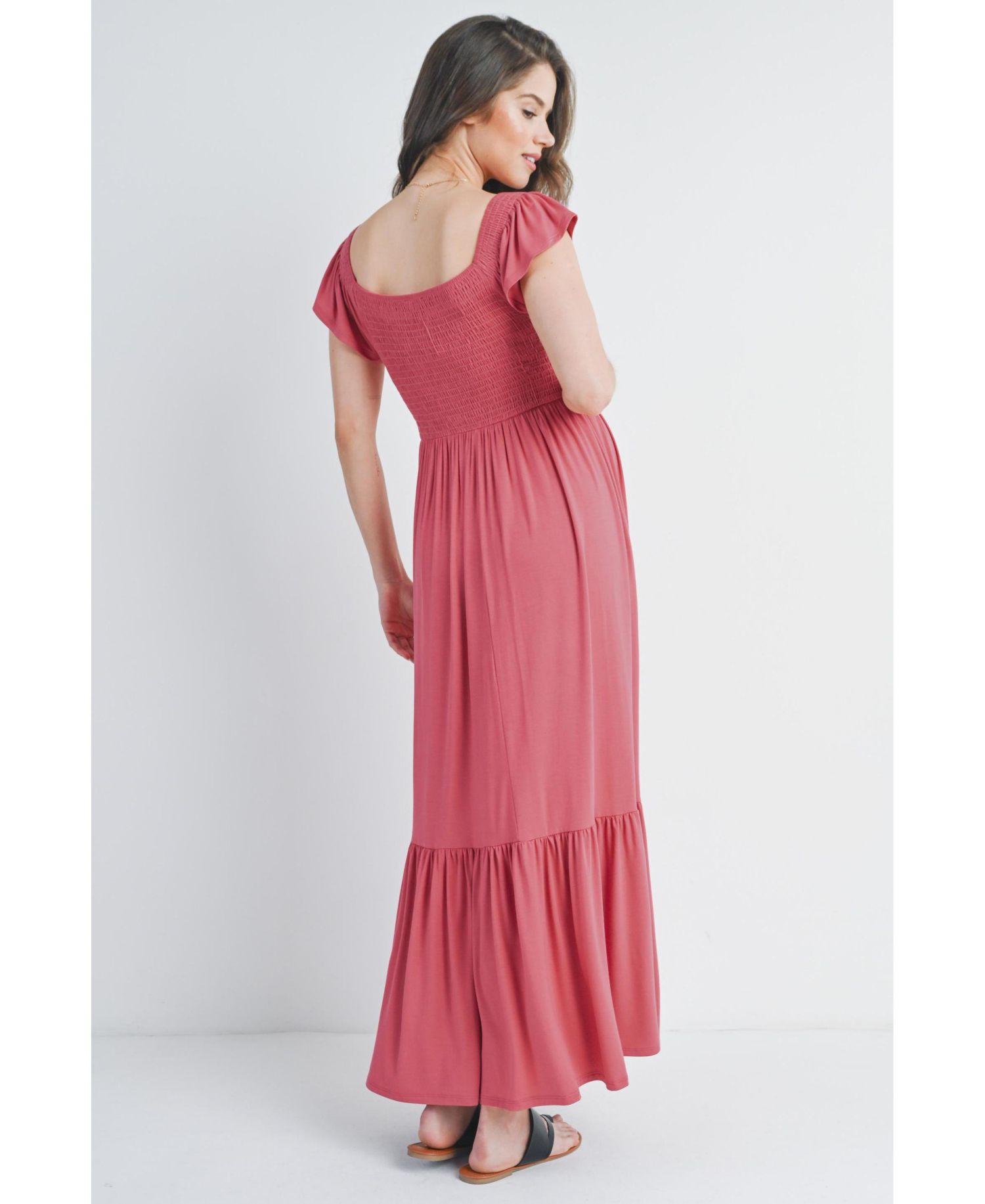 Women's Smocked Empire Waist Maxi Sundress with Ruffle Hem