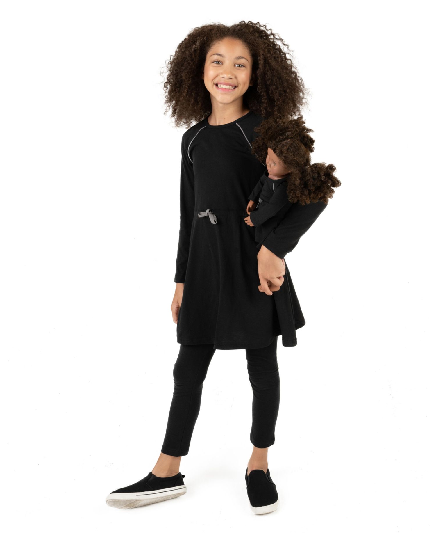 Toddler Girls Matching Girl & Doll Drawstring Cinch-Waist Long Sleeve Dress