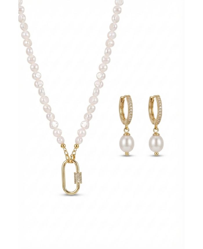 Joey Baby Freshwater Pearl Gold-Tone Layered Necklace And Pearl Huggie