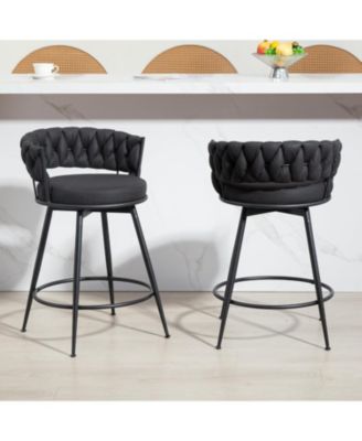 24 Inches Swivel Bar Stools Set of 2, Modern Counter Height Bar Stools with Woven Back