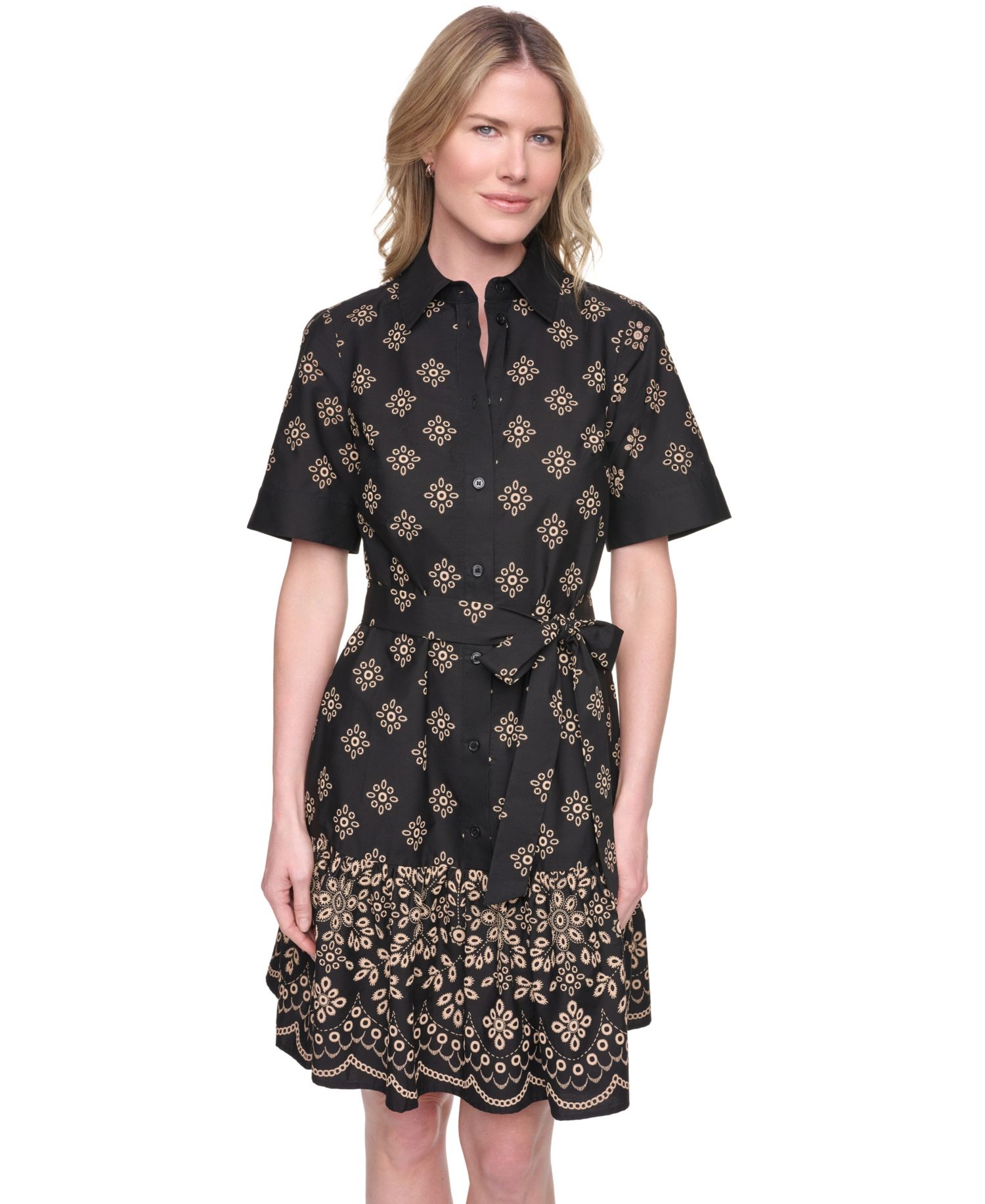 Petite Short-Sleeve Fit and Flare Shirt-Dress
