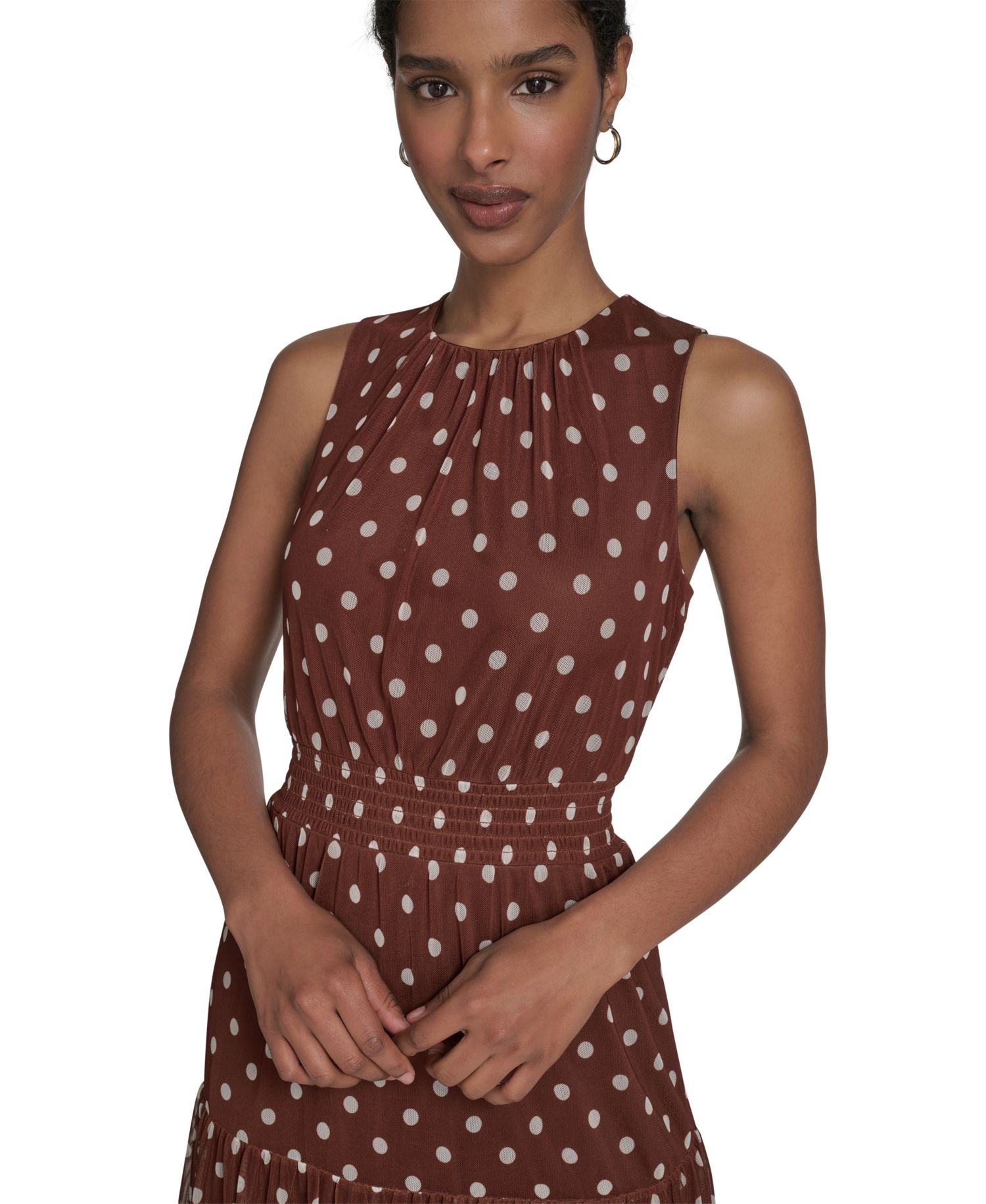Petite Sleeveless Jewel Neck Tiered Midi Dress