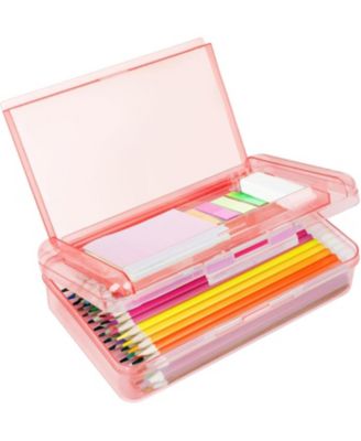 Plastic Pencil Box Large Capacity Double Layer, Hard Case with Snap Lid for Kids Adults School Office