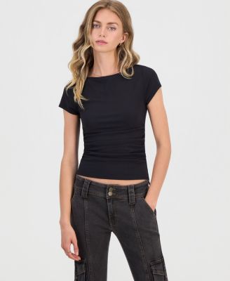 Juniors' Boat-Neck Cap Sleeve T-Shirt