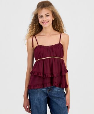 Juniors' Studded Tiered Babydoll Tank