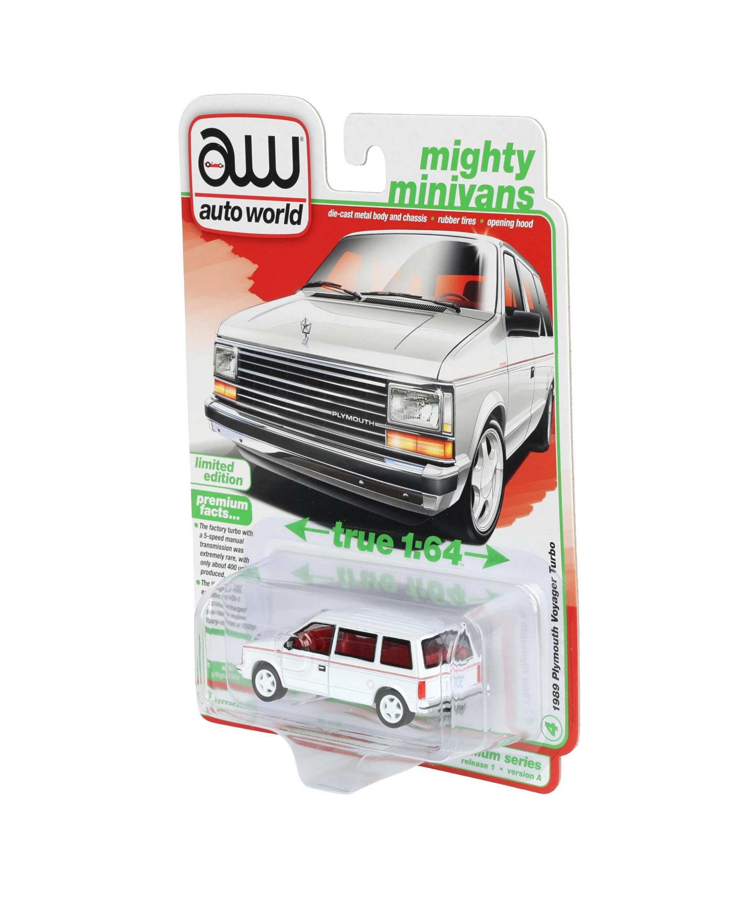 Детская игрушка Auto World 1/64 1989 Plymouth Voyager Turbo Mighty Minivans Collectible Diecast Toy, цвет: Белый — фото 3