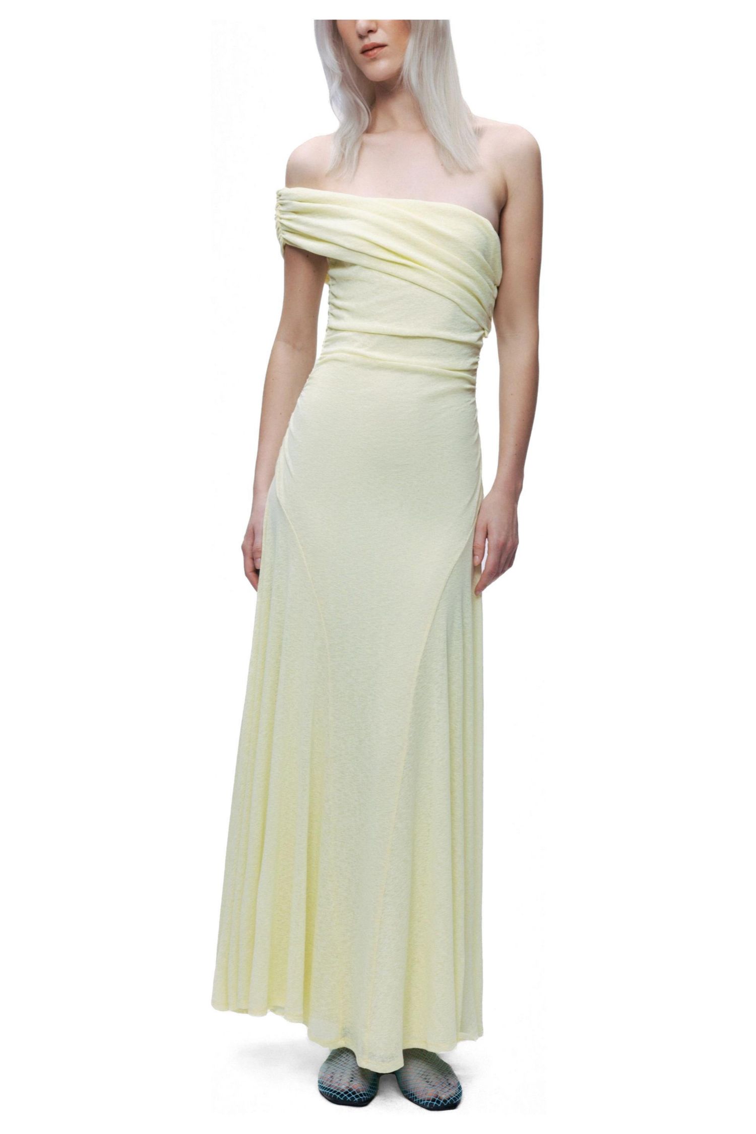 Women's Asymmetric Off Shoulder Ruched Maxi Dress
