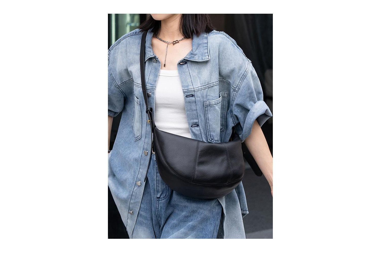 Vera Leather Crescent Bag Half-Moon Hobo Croissant Style Dumpling Shoulder Purse