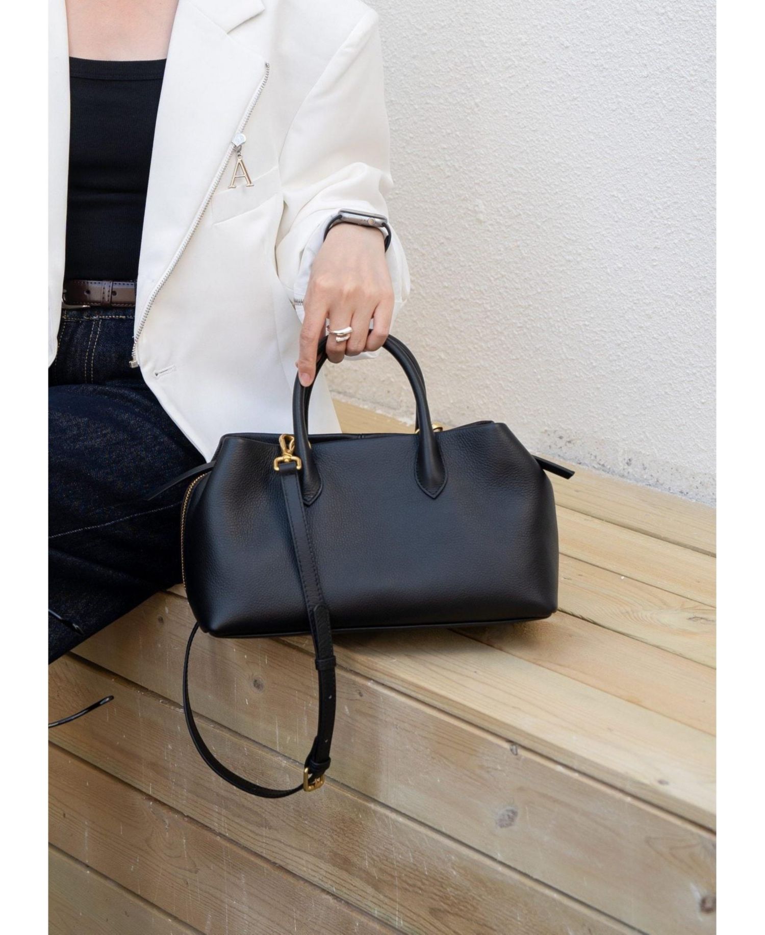 Women's Luna Pebbled Leather Top Handle Satchel Bag for Women Structured Crossbody Shoulder Handbag