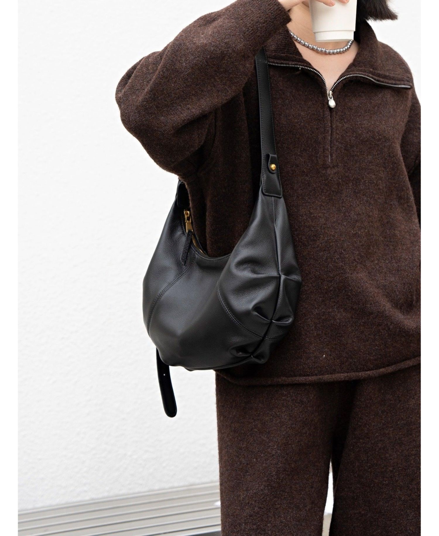 Women's Nova Leather Crescent Hobo Medium Shoulder Bag Slouchy Half-Moon Dumpling Bag