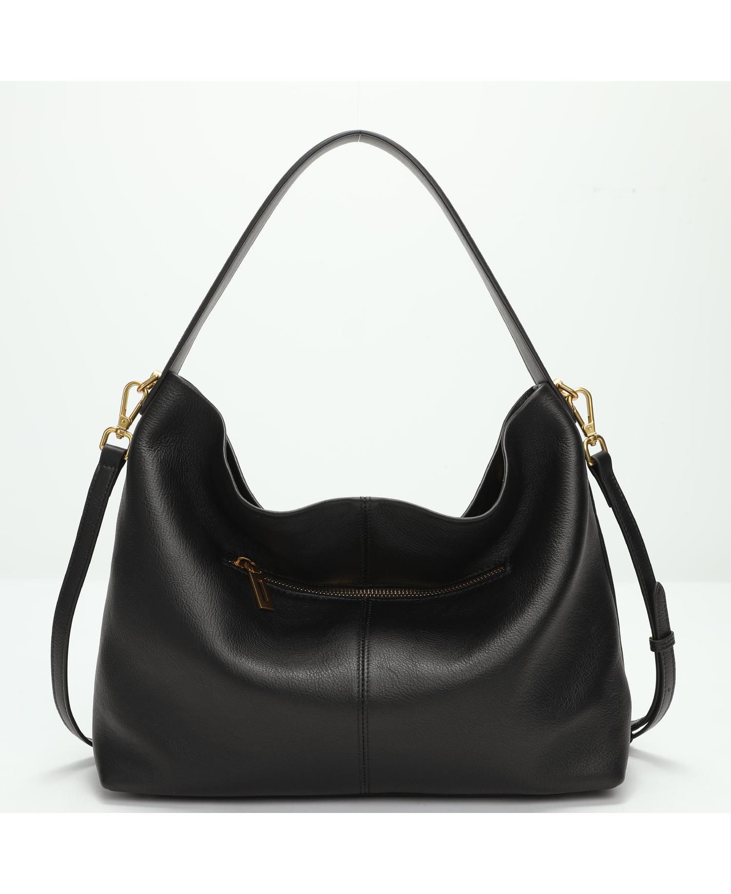 Mara Soft Pebbled Leather Slouchy Hobo Shoulder Bag with Crossbody Strap Casual Everyday Tote Purse