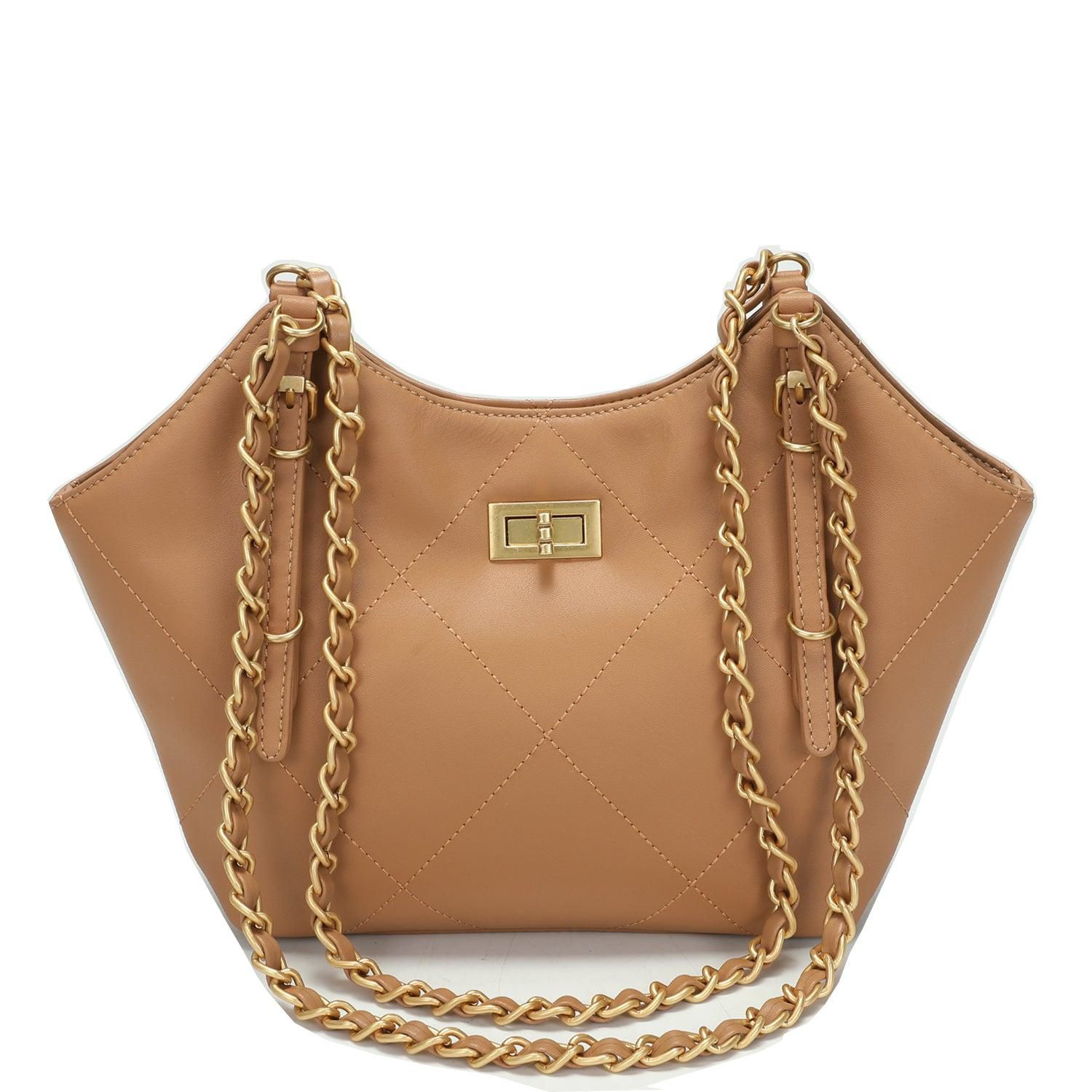 Luxea Quilted Chain Shoulder Bag Small Leather Handbag with Gold Chain Strap