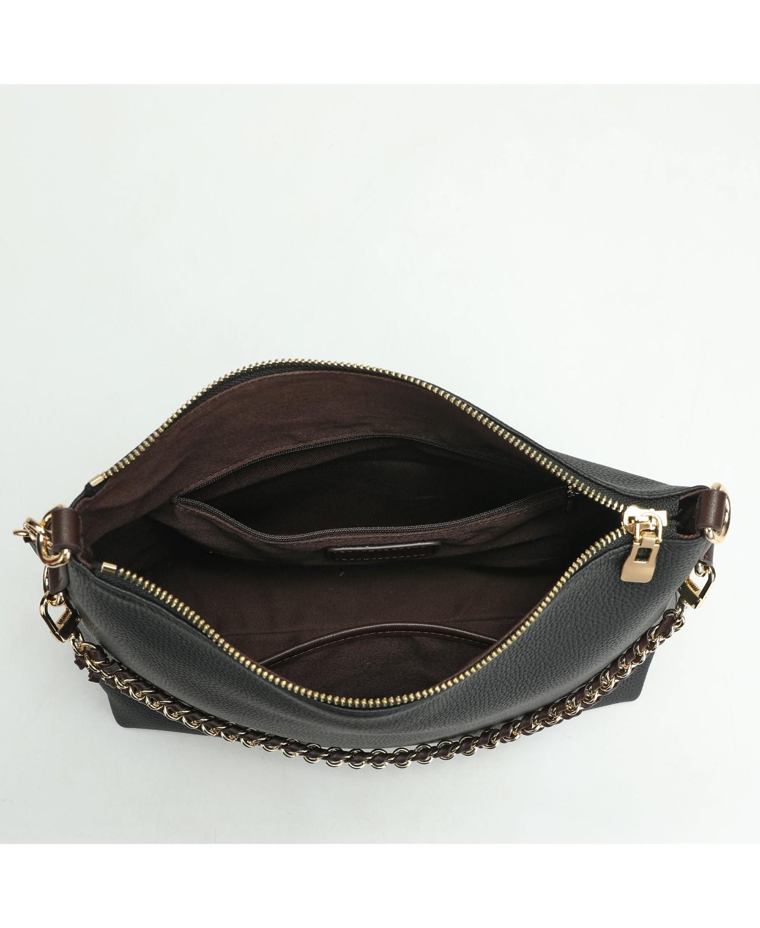 Riva Leather Convertible Hobo Bag Shoulder and Crossbody with Chain Detail