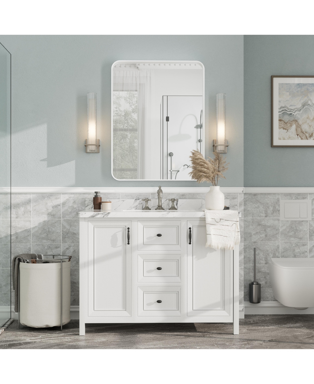 Apmir 28" x 36" High-Strength Tempered Glass and Aluminum Alloy Framed Wall Decor Bathroom Vanity Mirror