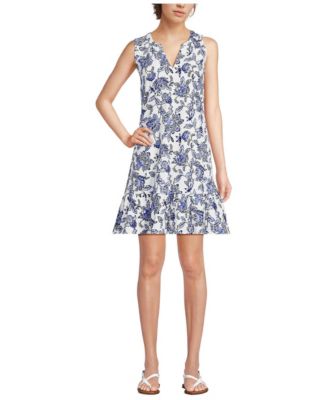 Women's Sleeveless Cotton Jersey Notch Neck Flounce Dress