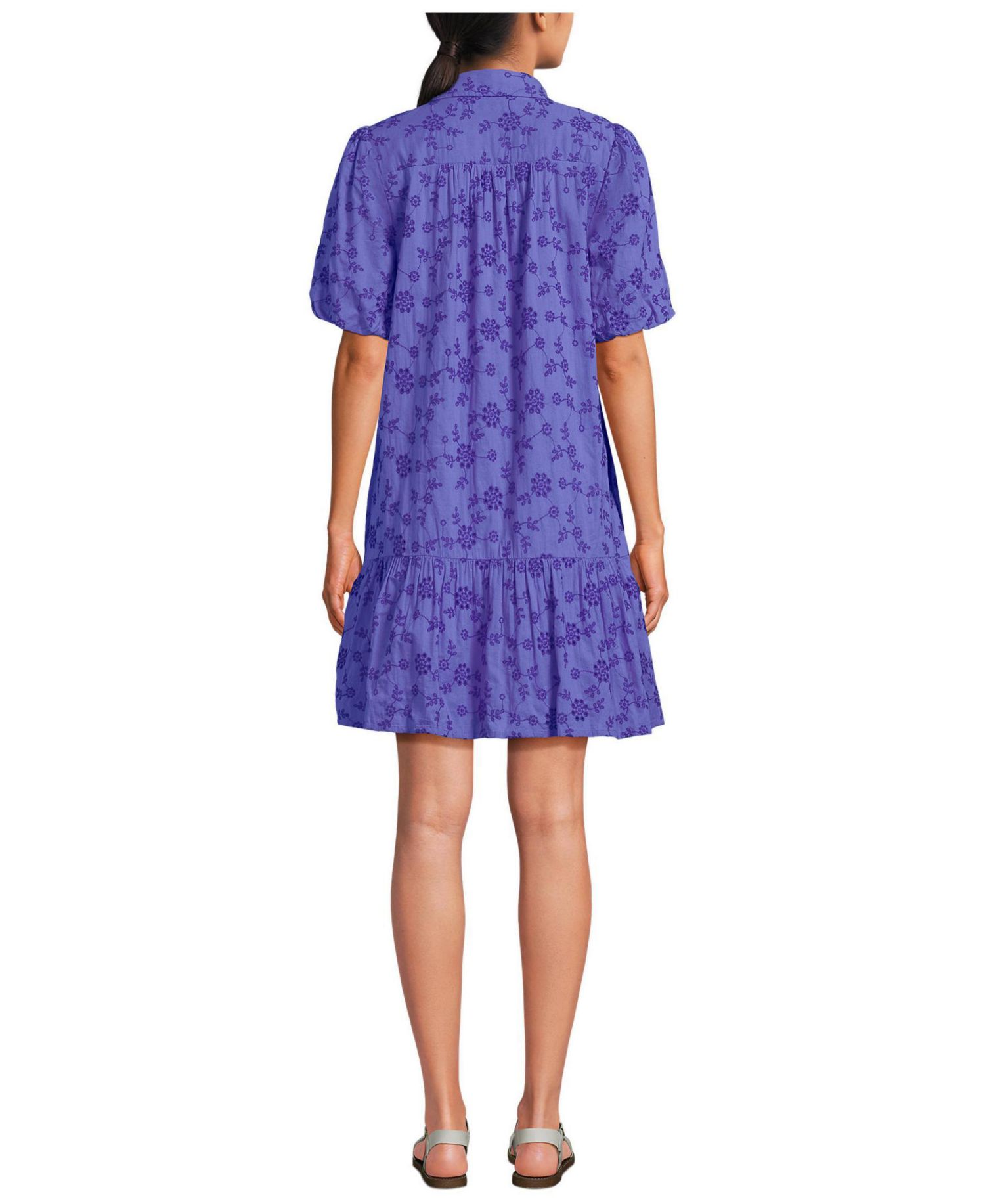 Women's Elbow Sleeve Eyelet Knee Length Shirt Dress