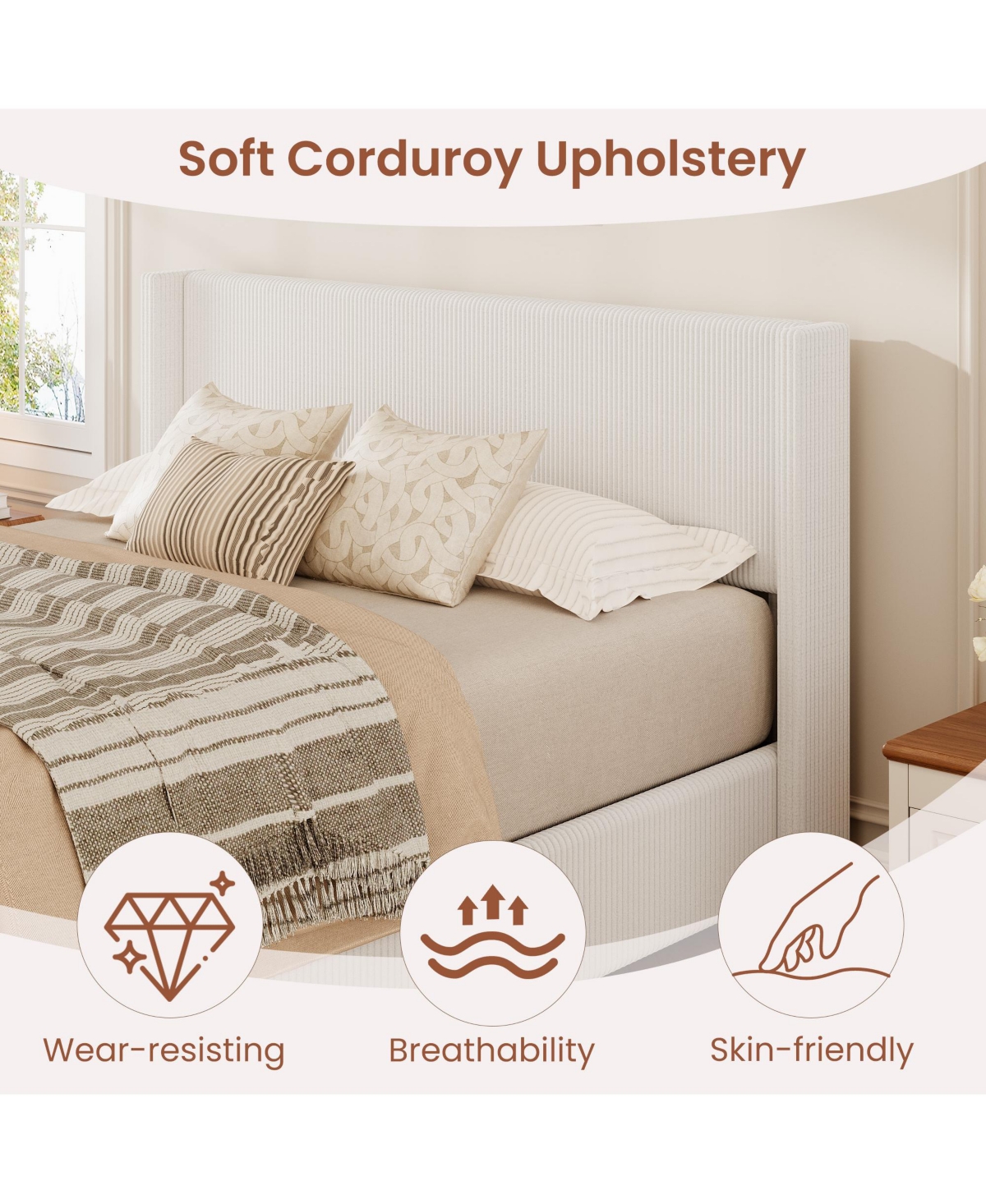 gaomon Lift Up Storage Bed Frame - Corduroy Upholstered Platform Bed with Gas Lift, Padded Headboard