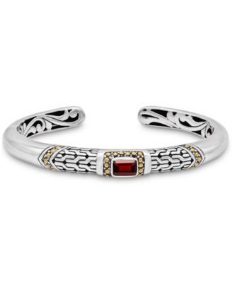 Garnet and Legian Cuff Bracelet in Sterling Silver and 18K Gold Accents